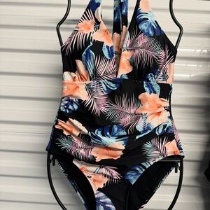 Dkny Black and Blue One Piece Swimsuit